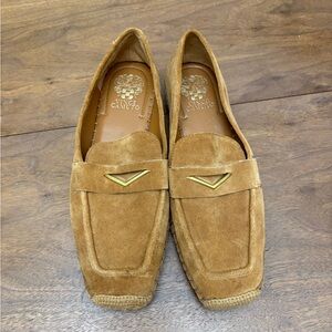 Vince Camuto Tan Suede Loafers with Gold Detail